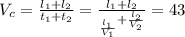 V_{c} = \frac{ l_{1}+ l_{2} }{ t_{1}+ t_{2} } = \frac{ l_{1}+ l_{2} }{ _{ \frac{ l_{1} }{ V_{1} } }+ \frac{ l_{2} }{ V_{2} } } = 43