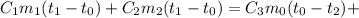 C_1m_1(t_1-t_0)+C_2m_2(t_1-t_0)=C_3m_0(t_0-t_2)+