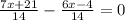 \frac{7x+21}{14} - \frac{6x-4}{14} =0