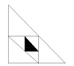 Средний прямоугольный равнобедренный треугольник получен соединением отрезками середин сторон большо