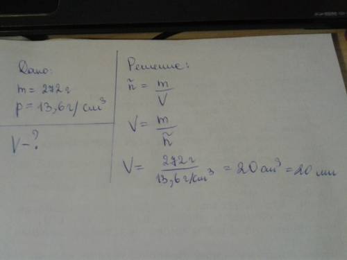 Колба вмещает ртуть массой 272грамма.сколько граммов воды вместит эта колба?