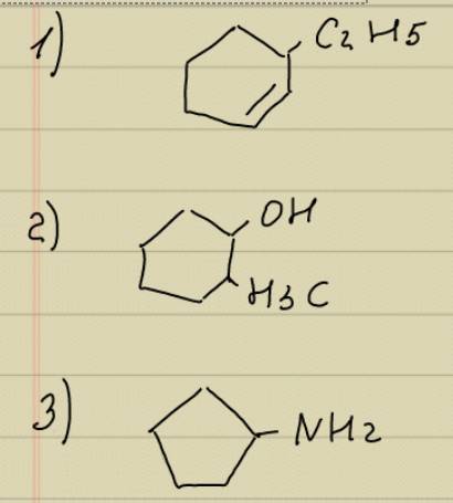 Сделать графические формулы, сколько сможете не спамить, 1)3-этилциклогексен 2)2-метил циклогексанол