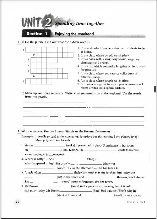 A) do the puzzle. find out what the hidden word is. b) make up your own sentences. write what you us