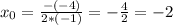 x_0= \frac{-(-4)}{2*(-1)} = -\frac{4}{2} =-2