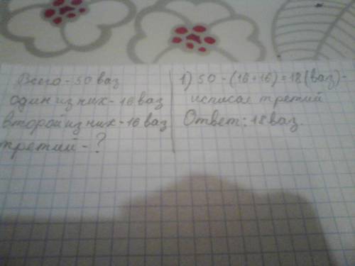 Трое художников расписали красками 50 ваз.один из них расписал 16 ваз,другой-столько же,сколько перв