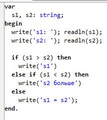 Составить программу в pascal a) сравнить строки «умница» и «умник». b) с клавиатуры вводят две строк