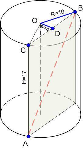 Две точки, которые лежат на кругах разных основ цилиндра соединены отрезком. найти его длину, если р