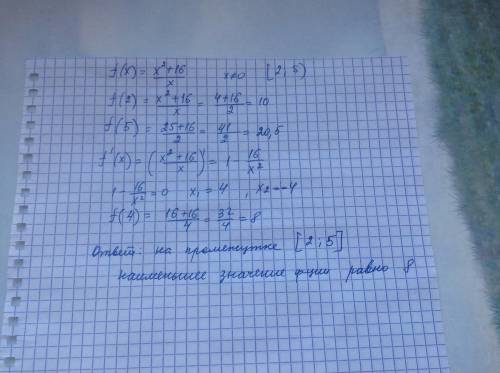 Найдите наименьшее значение функции f(x)= на отрезке [2; 5]