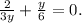 \frac{2}{3y} + \frac{y}{6} = 0.