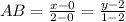 AB= \frac{x-0}{2-0} = \frac{y-2}{1-2}