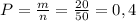 P= \frac{m}{n}= \frac{20}{50} =0,4