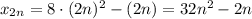 x_{2n}=8\cdot (2n)^2-(2n)=32n^2-2n