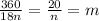 \frac{360}{18n}=\frac{20}{n}=m