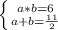 \left \{ {{a*b=6} \atop {a+b= \frac{11}{2} }} \right.