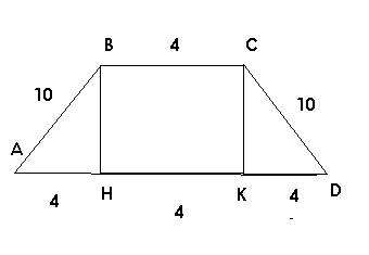 Дано abcd - трапеция, вс=4 см высота bh=90 градусов сd=10см, аd=12 см как найти высоту вh?