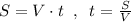 S=V\cdot t\; \; ,\; \; t=\frac{S}{V}