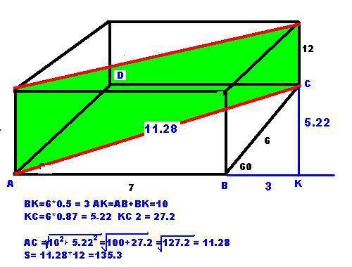 Стороны основания прямого параллепипеда равны 7 дм и 6 дм, а угол между ними 60 градусов. найдите пл