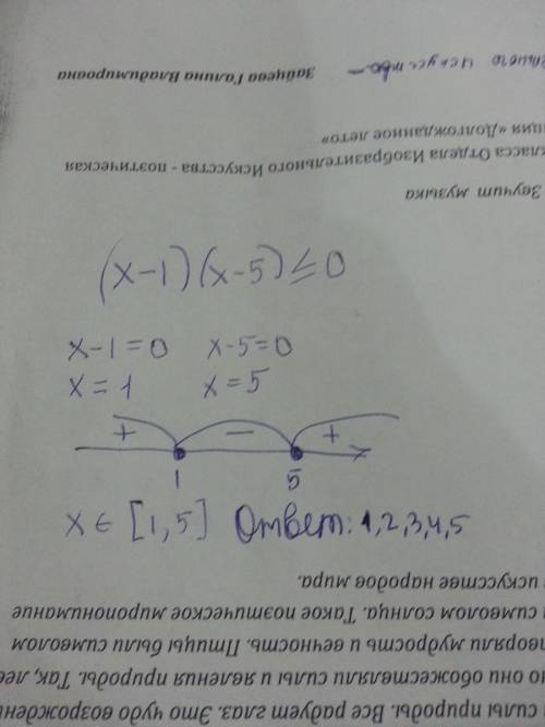 1. найдите все целые решения неравенства (x-1)(x-5)< =0. 2. решите неравенство : x^2-3x+2< 0.