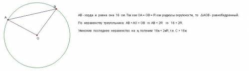 Точки a и b лежать на колі, хорда аb не проходить через його центр. порівняйте довжину кола с і 16 п