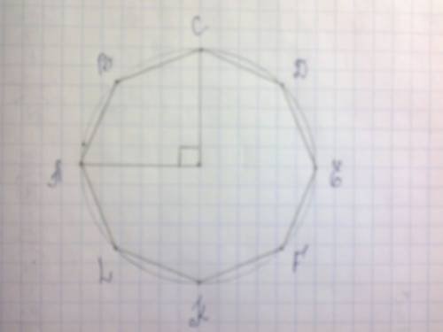 Все вершины правильного восьмиугольника abcdefkl лежат на окружности. точка о - центр окружности. уг