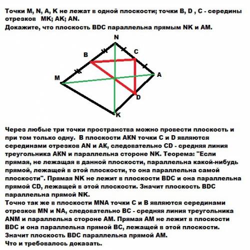 60 , ! точки m, n, a, k не лежат в одной плоскости; точки b, c , d - середины отрезков mk; an; ak. д