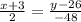 \frac{x+3}{2} = \frac{y-26}{-48}