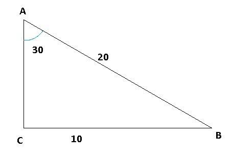 Впрямоугольном треугольнике один из катетов равен 10. угол, лежащий напротив него, равен 30°, а гипо