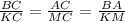 \frac{BC}{KC} = \frac{AC}{MC} = \frac{BA}{KM}