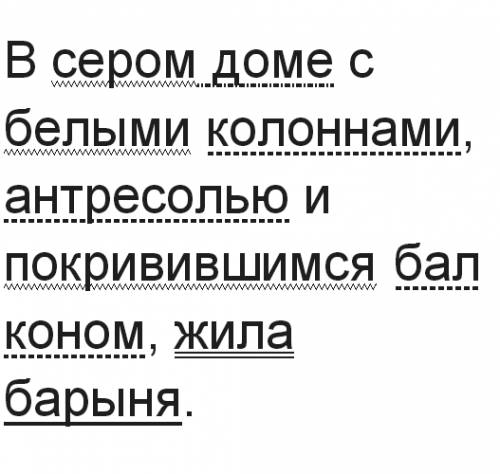 Составить схемы. в сером доме с белыми колоннами, антресолью и покривившимся жила барыня. герасима в