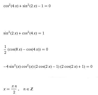 Решить это тригонометрическое уравнение. с пояснениями, , а то мозги уже не работают cos^2(4x)+sin^2