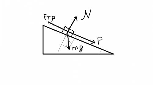 Груз массой 30 кг находится на наклонной плоскости с углом наклона 20°.какую силу надо приложить к г