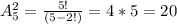 A^{2}_5 = \frac{5!}{(5-2!)} = 4*5=20