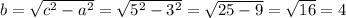 b= \sqrt{c^2-a^2}=\sqrt{5^2-3^2}=\sqrt{25-9}= \sqrt{16}=4