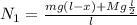 N_{1}=\frac{mg(l-x)+Mg \frac{l}{2}}{l}