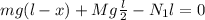 mg(l-x)+Mg \frac{l}{2}-N_{1}l=0