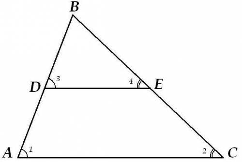 40 . дан треугольник авс. де - параллелен к стороне ас (д лежит на стороне ав. е - на стороне вс). а