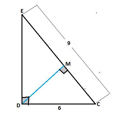 Дано: треугольник cde, угол d=90*, dm перпендикулярно ce, cd=6 cm ce=9 cm найти: cm как решать , !