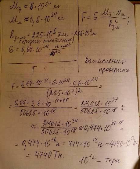 Найти силу притяжения между землей и марсом ?