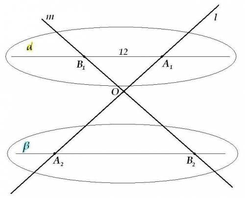 Через точку о, лежащую между параллельными плоскостями α и β, проведены прямые l и m. прямая l перес