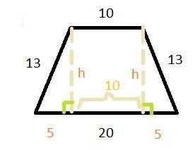 Основания равнобедренной трапеции равны 10 и 20, а её боковые сто-роны равны 13. найдите площадь тра