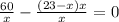 \frac{60}{x} - \frac{(23-x)x}{x} =0