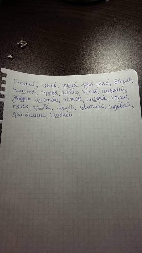 Расставить ударения, подчеркни безударные гласные. страна,сосна,гроза,ядро,село,весело, плита,трава,