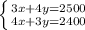 \left \{ {{3x+4y=2500} \atop {4x+3y=2400}} \right.