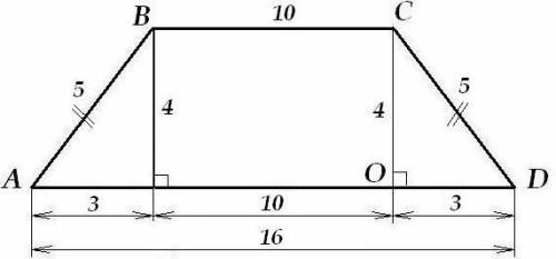 Чему равна площадь равнобедренной трапеции с основаниями 10 и 16 см и боковой стороной 5см