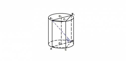 Цилиндр описан около прямой призмы, в основании которой прямоугольный треугольник с катетами длиной