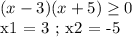 (x-3)(x+5) \geq 0&#10;&#10;x1 = 3 ; x2 = -5&#10;&#10;