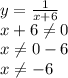 y=\frac1{x+6}\\&#10;x+6 \neq 0\\&#10;x \neq 0-6\\&#10;x \neq -6\\