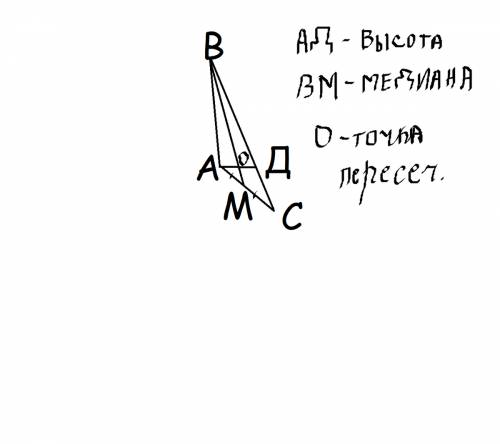 Начертите произвольный остроугольный треугольник abc и постройте точку пересечения высоты ad и медиа