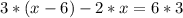 3*(x-6)-2*x=6*3