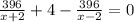 \frac{396}{x+2}+4- \frac{396}{x-2}=0